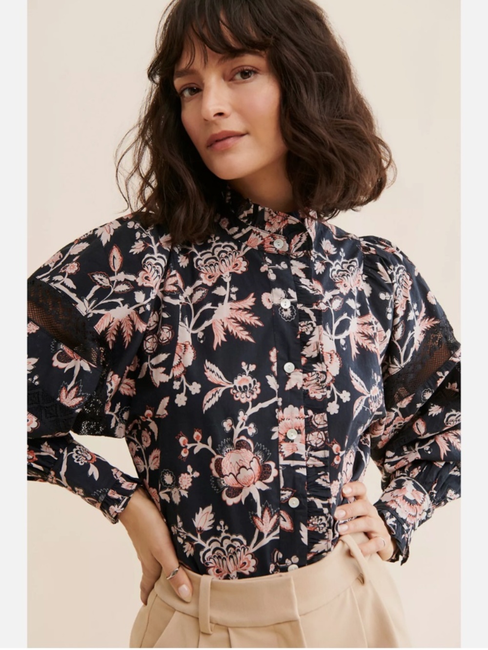 ANTHROPOLOGIE LOVE THE LABEL COTTON LACE BUTTON-DOWN